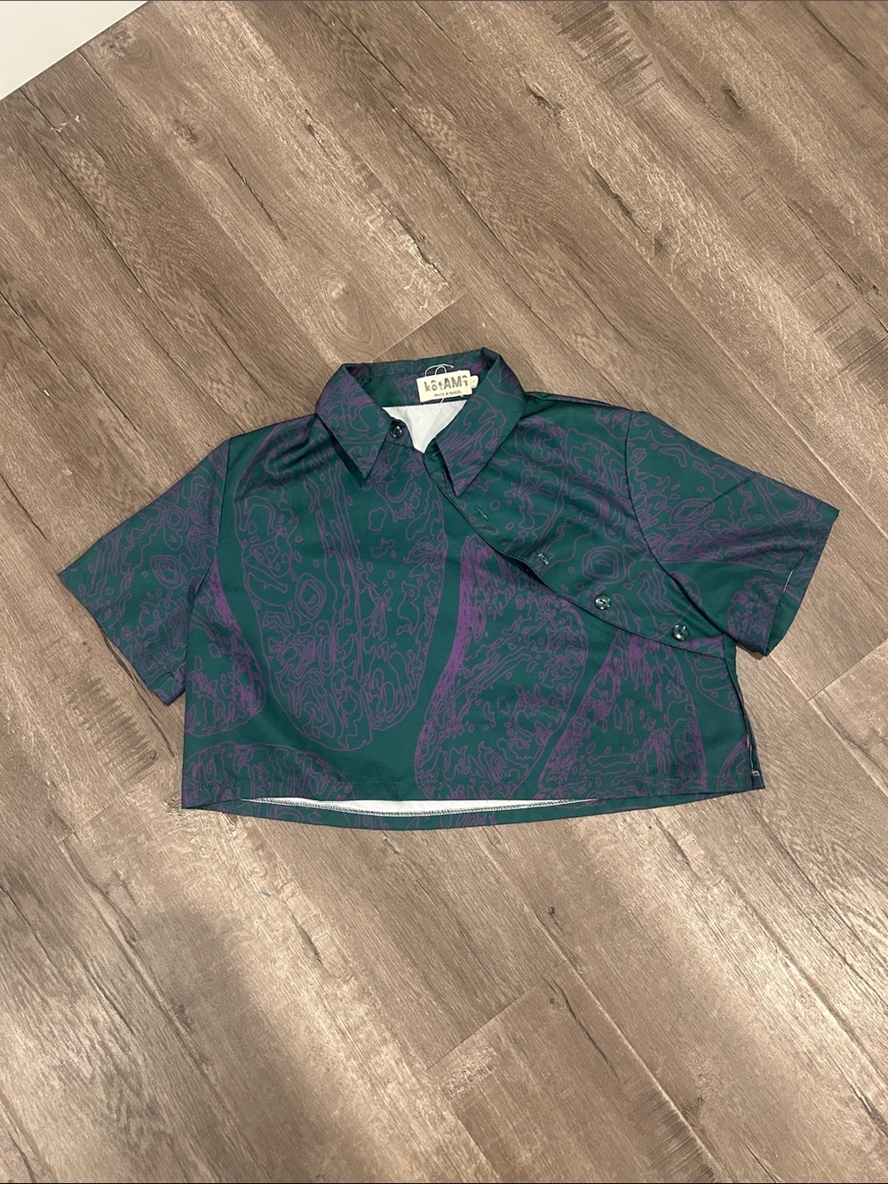 Green & Purple Cropped Button-Up Shirt